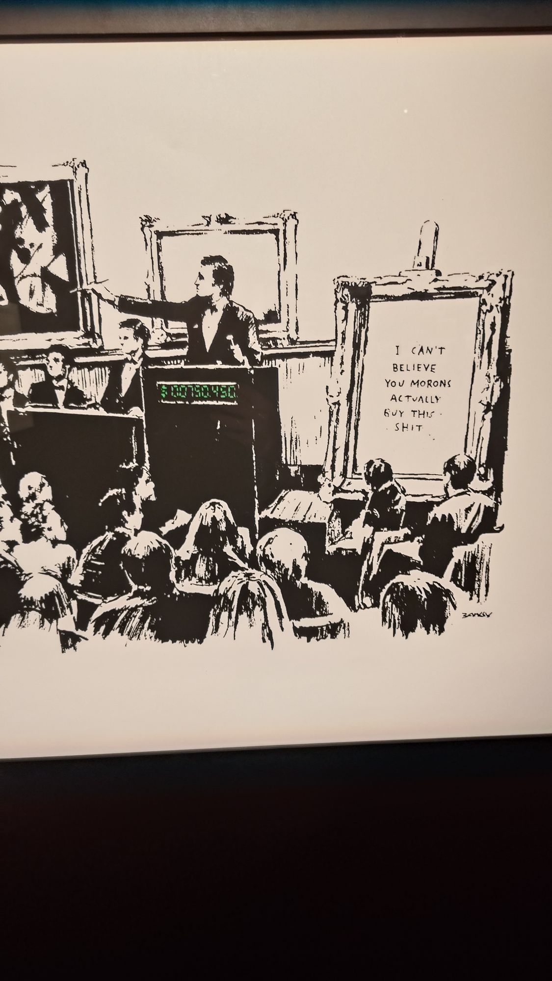 Banksy, „Morons“, 2007, Siebdruck mit Auktionsszene